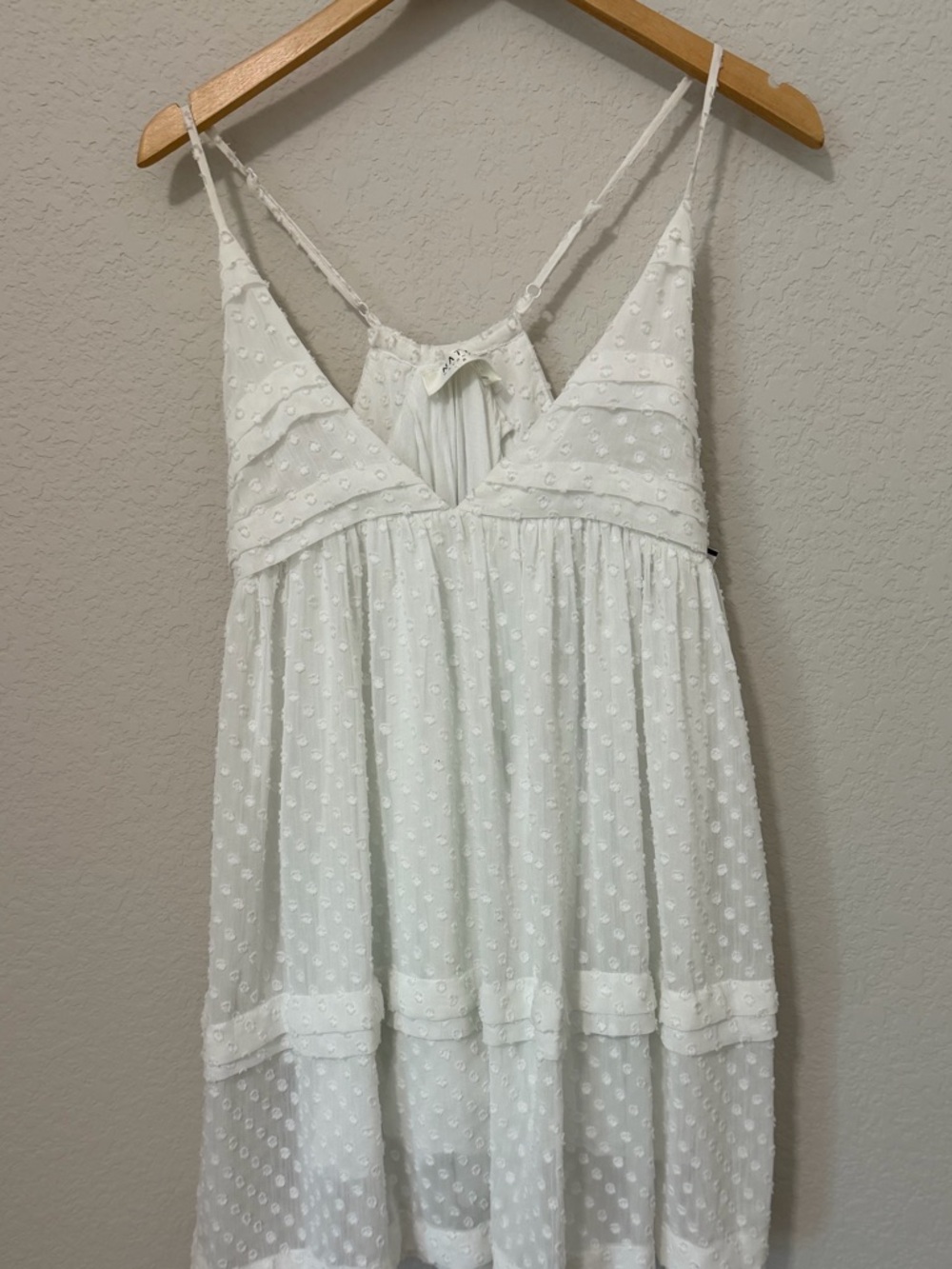 White Swiss Dot Babydoll Dress | Native Daughters | Boho Flowy Mini | Size S - Picture 2 of 10